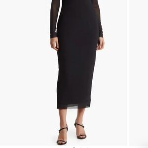 AFRM Black Long Sleeve Sheer Mesh Bodysuit Maxi Dress